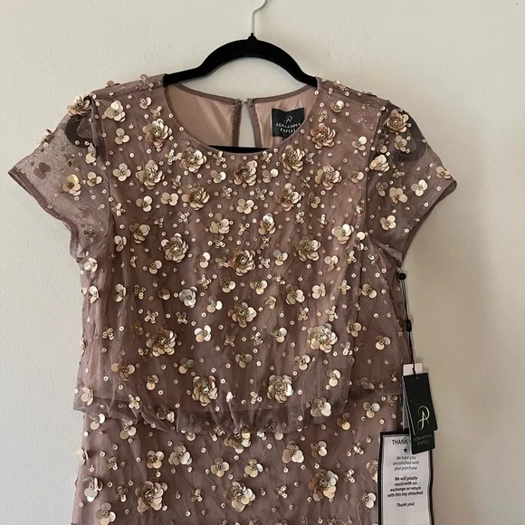 knee length dresses for ladies Dusty Blue Jasmine Beaded Blouson Gown With Sheer Short Sleeves